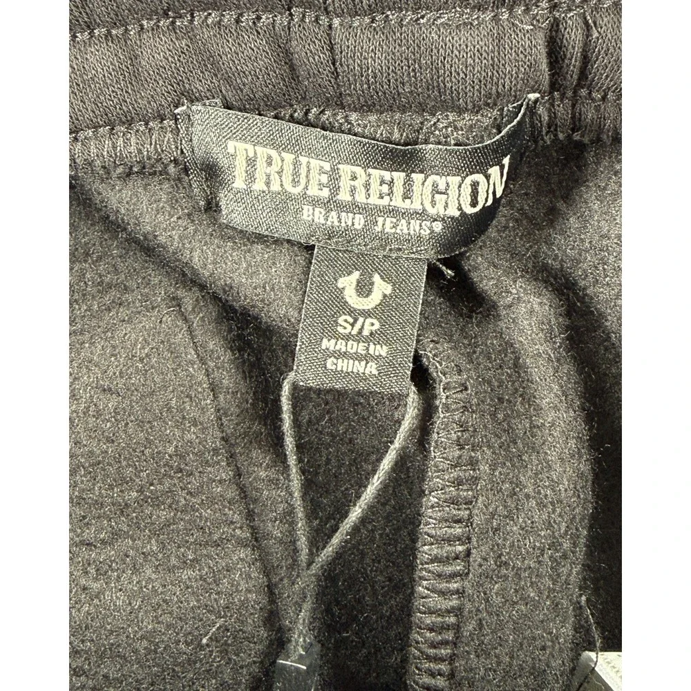 NWT‎ True Religion Boys Black Logo Sweat Shorts Size S Horseshoe Drawstring